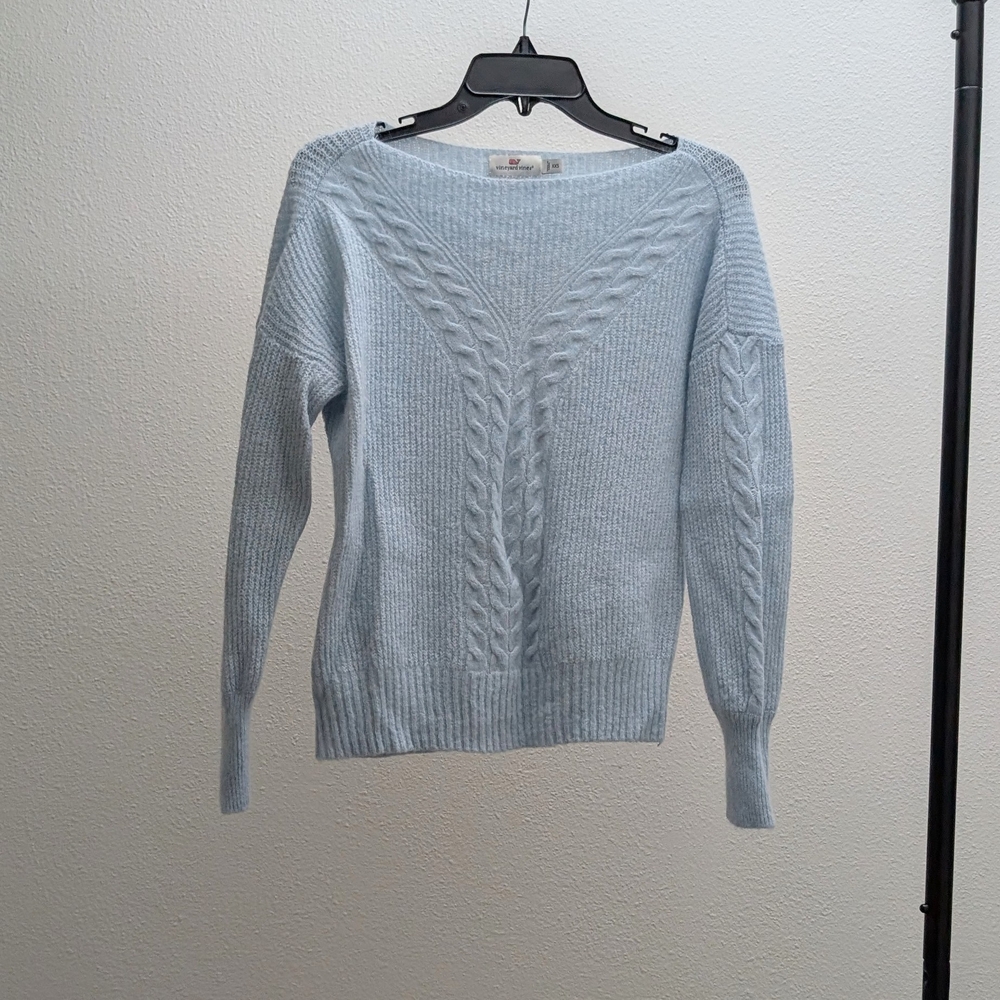 Vineyard Vines Light Blue Cable Knit Scoop Neck Sweater